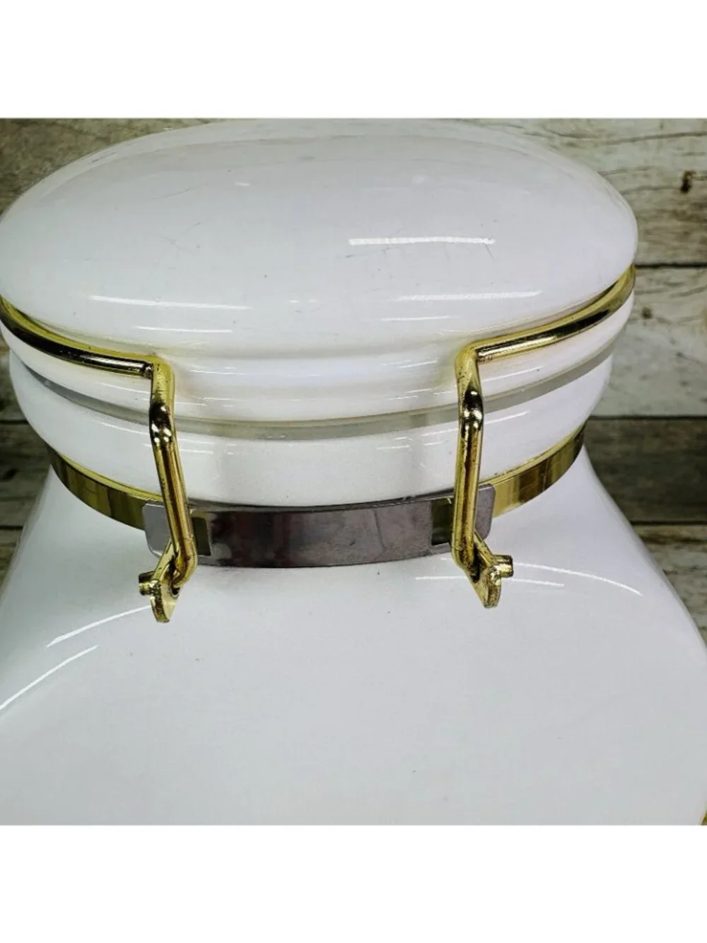 Vintage EUROPEAN COFFEEHOUSE White Gold Letters Ceramic Airtight 8.5